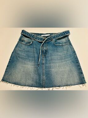 Zara Light Blue Denim A-Line Mini Skirt with Tie Waist